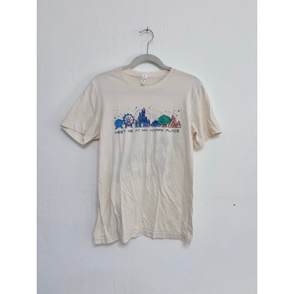Women's Bella Canvas Beige Multicolor Graphic Tee M Happy Place